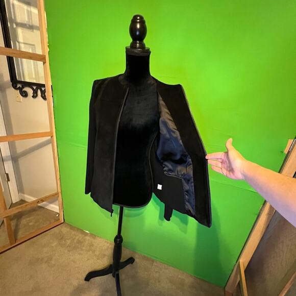 Investments Black Leather Suede Wool Knit Women's Zip Up Jacket - Picture 14 of 14